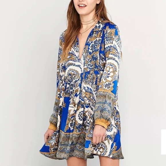 Free People Dresses & Skirts - Free People Say You Love Me Blue Multi Mini Dress Sz Small NEW